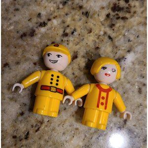 Vintage BRIO Fireman & Woman Mom Yellow Outfits Wooden Railway Train. Set of 2